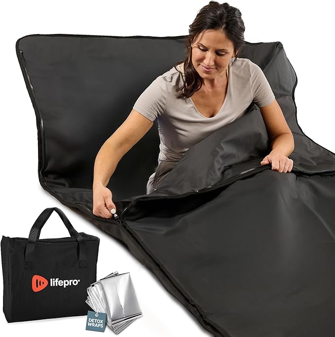 LifePro RejuvaWrap Infrared Sauna Blanket for Detox & Relaxation – Low EMF Carbon Fiber Heating, 9 Temp Levels, 5 Colors – Portable Sauna Blanket Infrared with Waterproof Interior & Carry Bag - Image 1