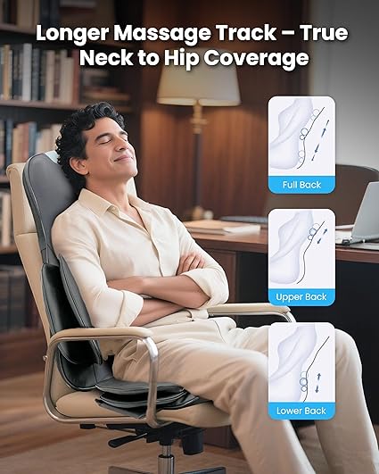 Pressure point neck and back massager, full back coverage massage chair cushion, with 4D kneading and adjustable neck nodes, waist and hip compression - Image 1