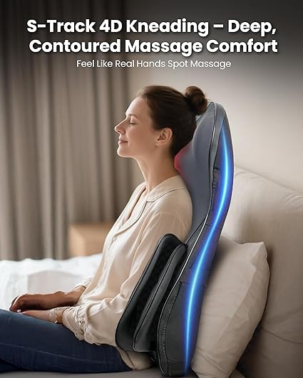 Pressure point neck and back massager, full back coverage massage chair cushion, with 4D kneading and adjustable neck nodes, waist and hip compression - Image 1