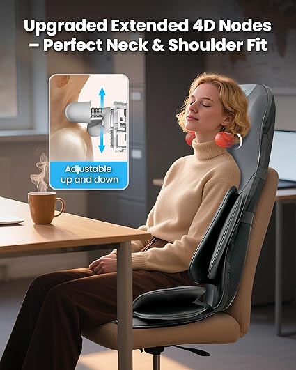 Pressure point neck and back massager, full back coverage massage chair cushion, with 4D kneading and adjustable neck nodes, waist and hip compression - Image 1